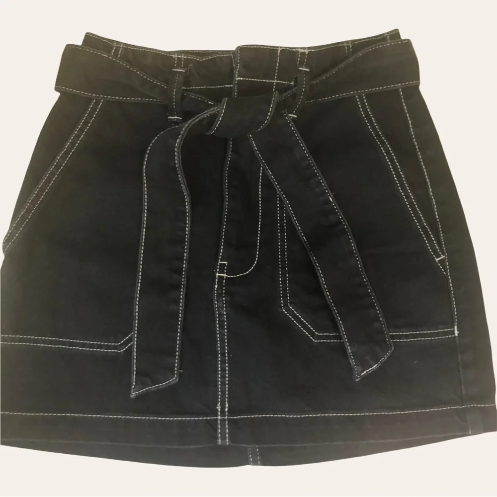 Mini skirt LOT of 2, dark denim zip and tie front and heavy thread stretch, Sz S - Picture 2 of 16